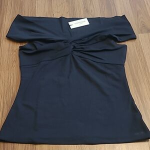 Aritzia Black Ruched Off-Shoulder Blouse